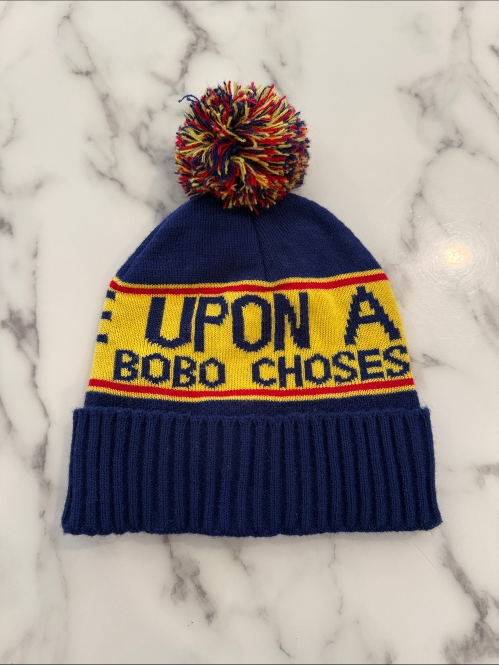 Bobo Choses Navy, Yellow and Red Pom Pom Beanie